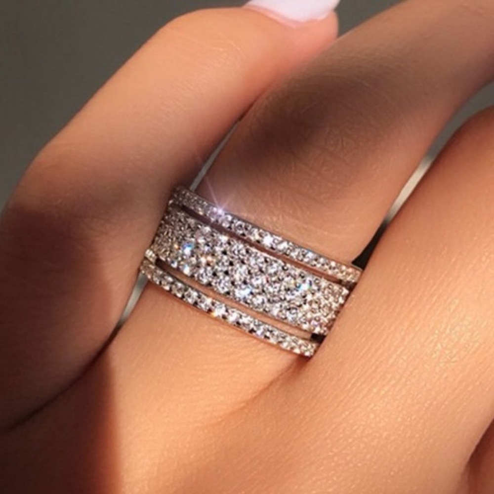 *NEW Sterling Silver Diamond Multi Eternity Ring